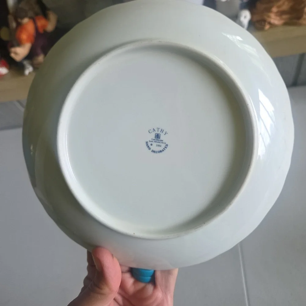 Cathy Takahashi Tabby Cat Flowers Trinket Ring Dish Plate Ireland 1984 Vintage